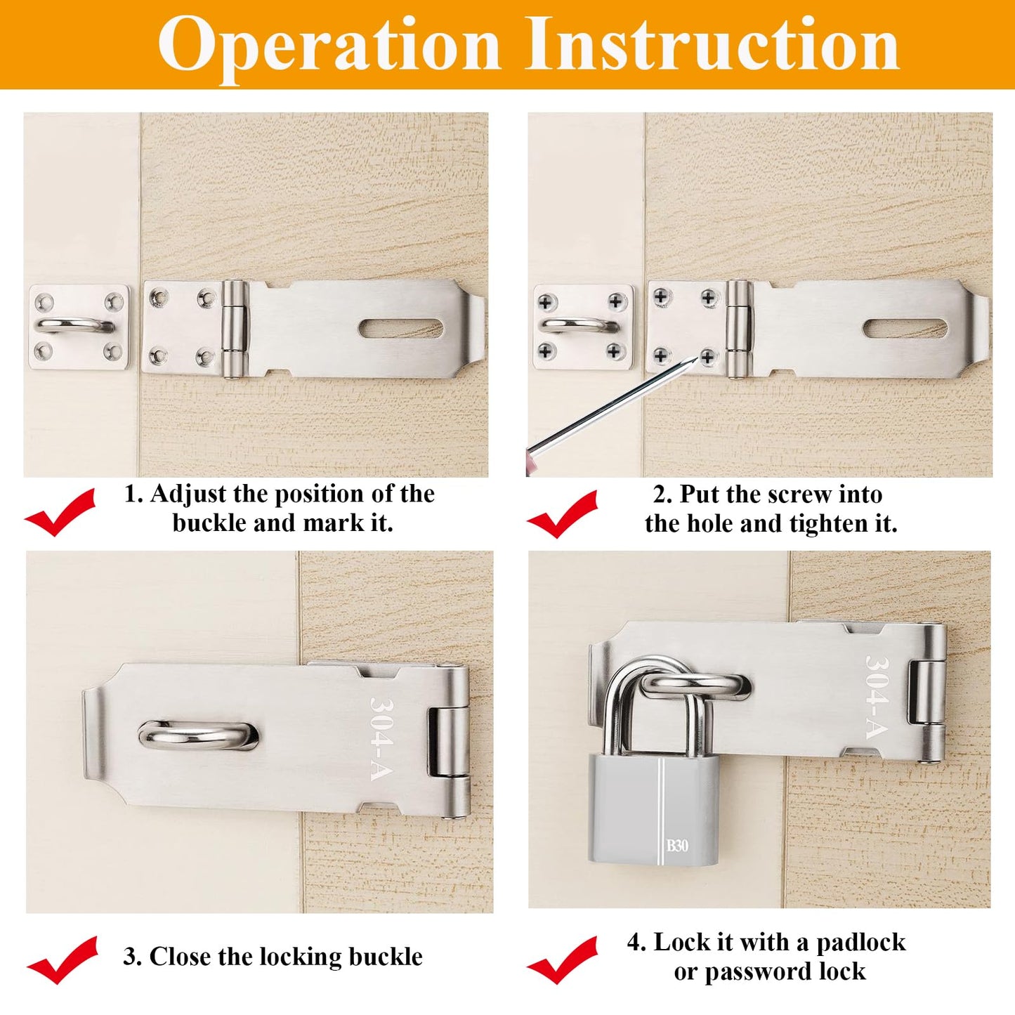 Sunxeke 5 Inch Door Locks Hasp Latch 2 Pack,304 Stainless Steel Safety Padlock Clasp Hasp Lock Latch with Combo Lock & Padlock,Heavy Duty Gate Latch Lock with Screws(Black)