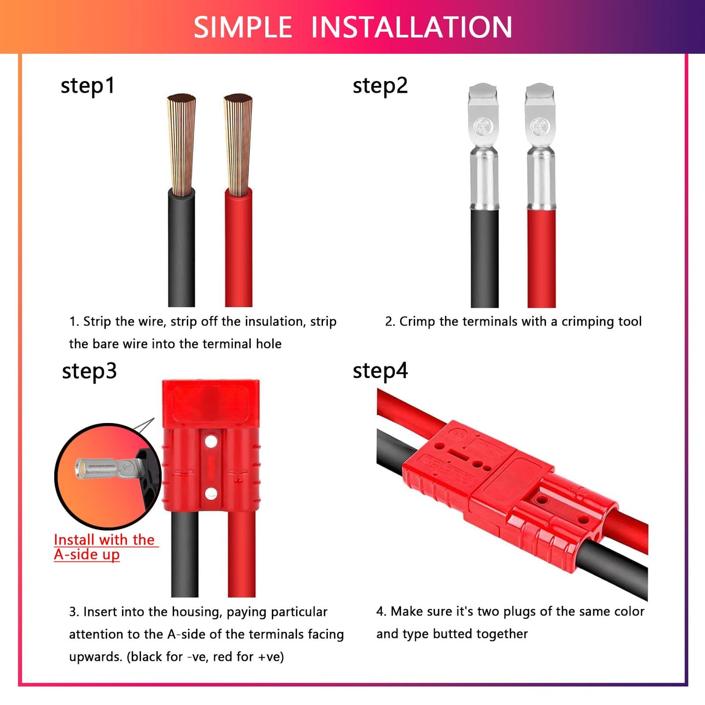 BFXM Anderson Connector 4 Pcs, 50 Amp 12-36v Batteries Quick Connect/Disconnect Plug Kit, Connectors for 6 to 12 Gauge Cables, for Car Bike ATV Winches Lifts Motors More,SB50 Red