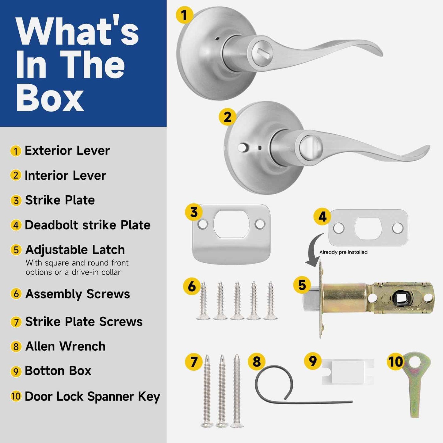 RAFECIEE Privacy Door Handle with Lock Keyless Door Lever for Bathroom and Bedroom Satin Nickel Wave Style Interior Door Handles