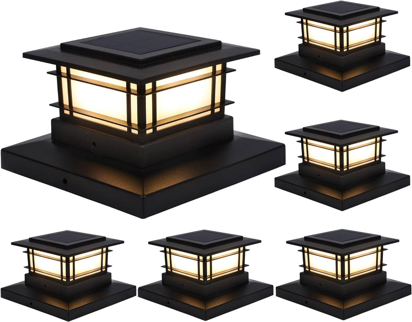 Solar Post Cap Lights - 6 Pack Outdoor Fence Lights for 4x4, 5x5, 6x6 Posts - Bright Warm White LED Decor for Garden & Patio