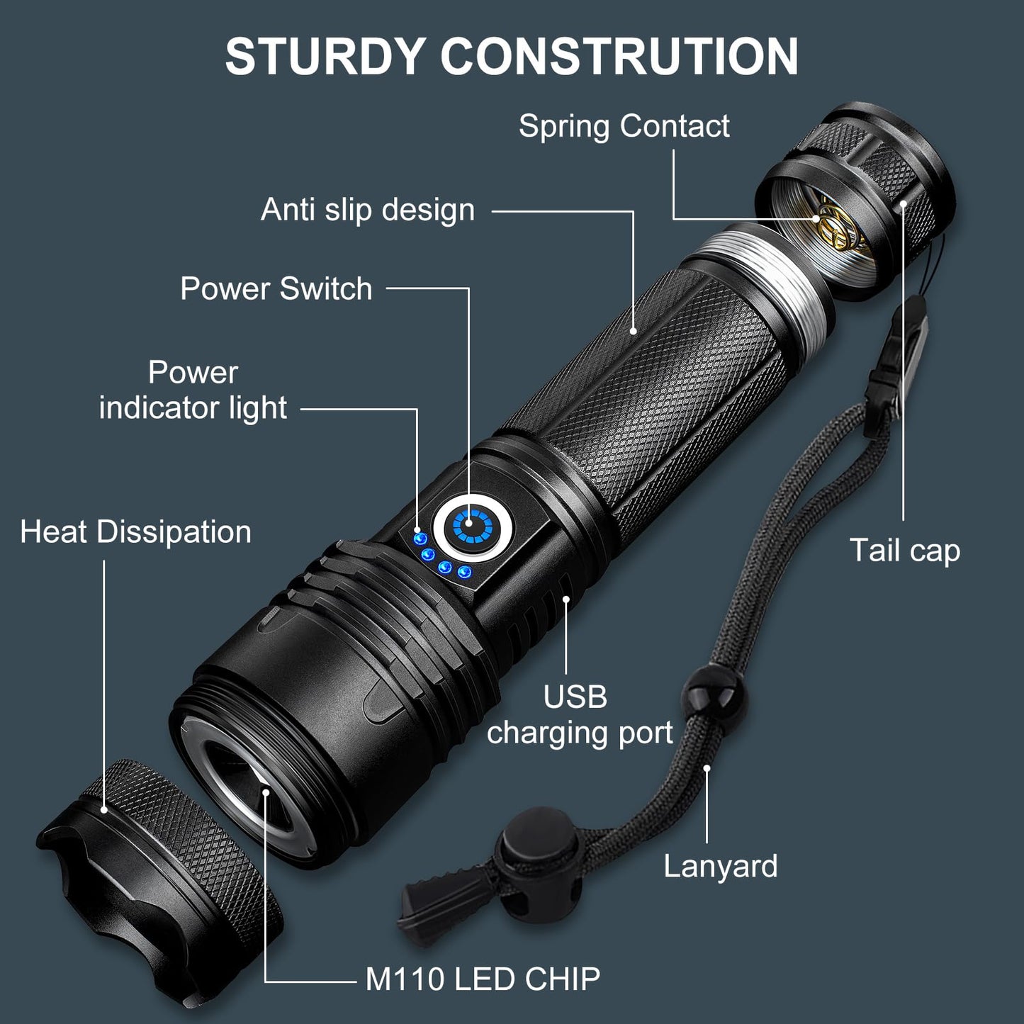 Alicegirl Rechargeable Flashlights 99000 High Lumens 2 Pack, Led Super Bright Flashlight with 5 Modes & IPX7 Waterproof, 15H Running Time, High Powered Flash Light for Home Camping Home Emergencies