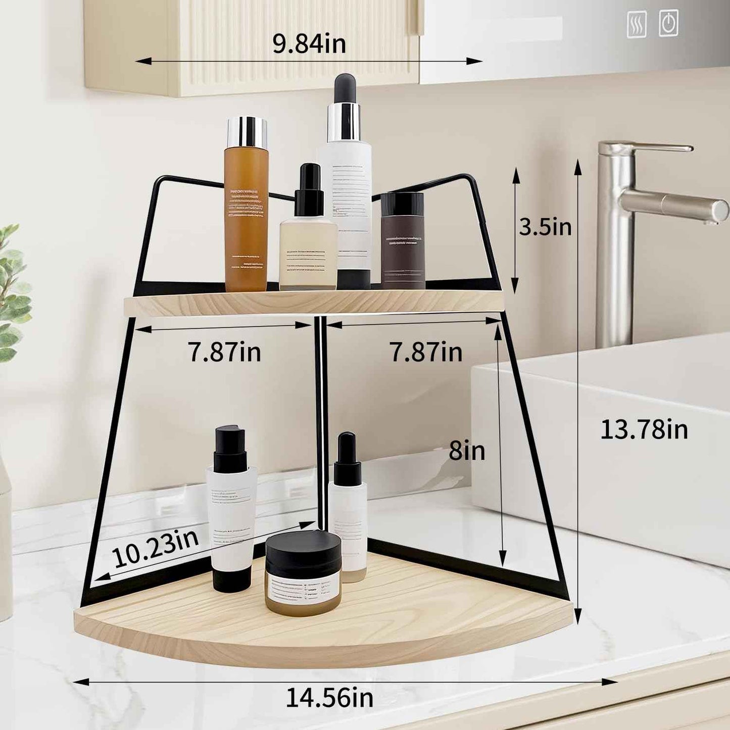 2 Tier Bathroom Counter Organizer,Standing Rack Cosmetic Holder,Wood Bathroom Organizer,Vanity Organizer Bathroom Counter Tray,for Bathroom,Bedroom (White)