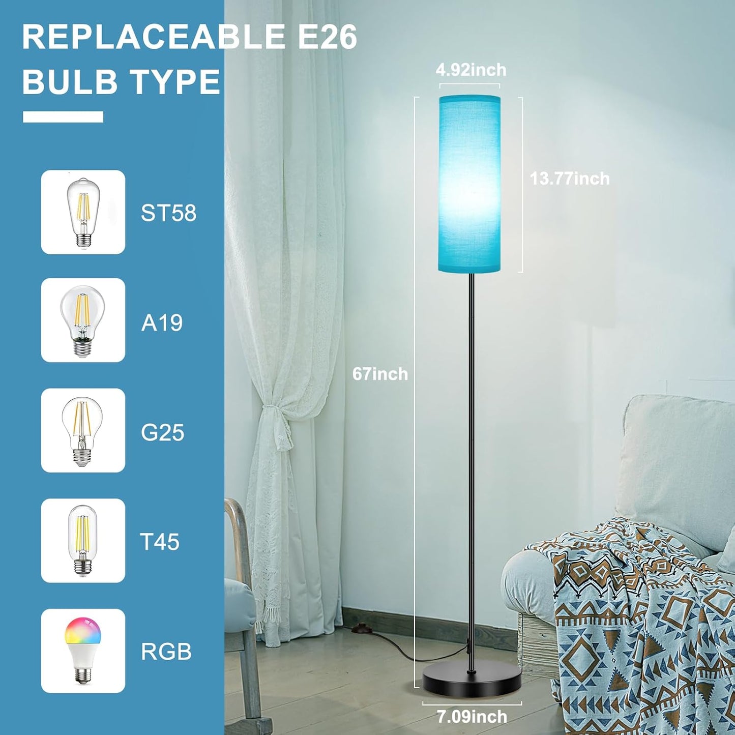 Modern Dimmable Floor Lamp with Remote - RGB Smart Bulb for Living Room, Bedroom & Office