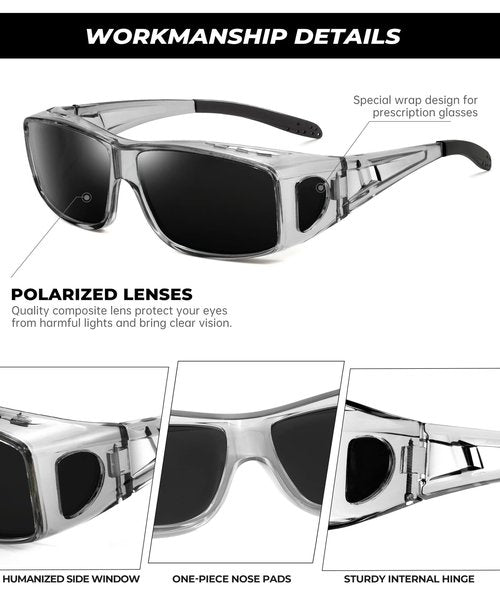 QALLY Sunglasses Over Glasses Women Men, Wrap Around Fit Over Polarized Sunglasses with UV400 for Driving Fishing