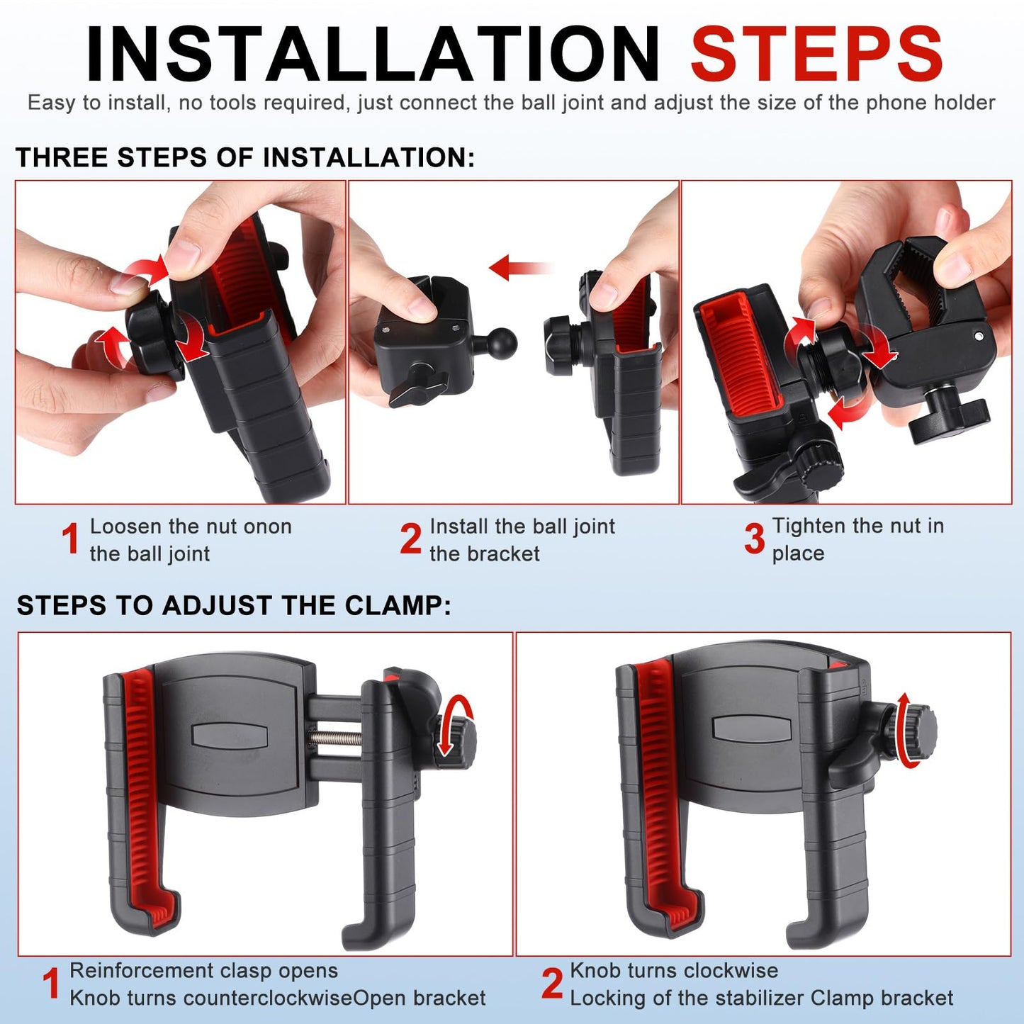 Relaxweex 2 Pcs Golf Cart Phone Mount Holder Compatible with All 4.7-7.2" Cell Phones Golf Cart Accessories Essentials Gift, 3s Install, 1s Lock & Release(Red)