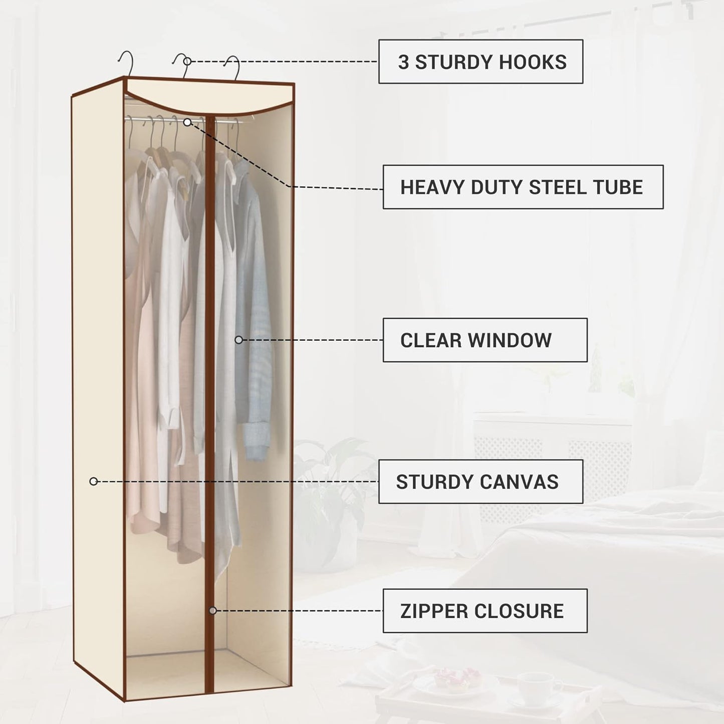 Storage Maniac Hanging Garment Bags - 2-Pack Long Garment Covers with Clear Window | Beige