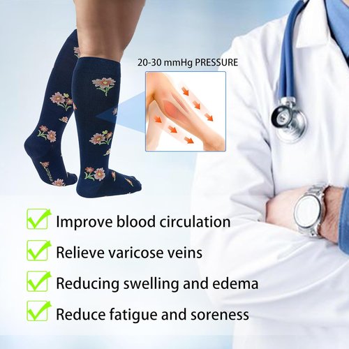 LEVSOX Bamboo Compression Socks - 20-30 mmHg Knee High Support for Pregnant Women | Cute Design