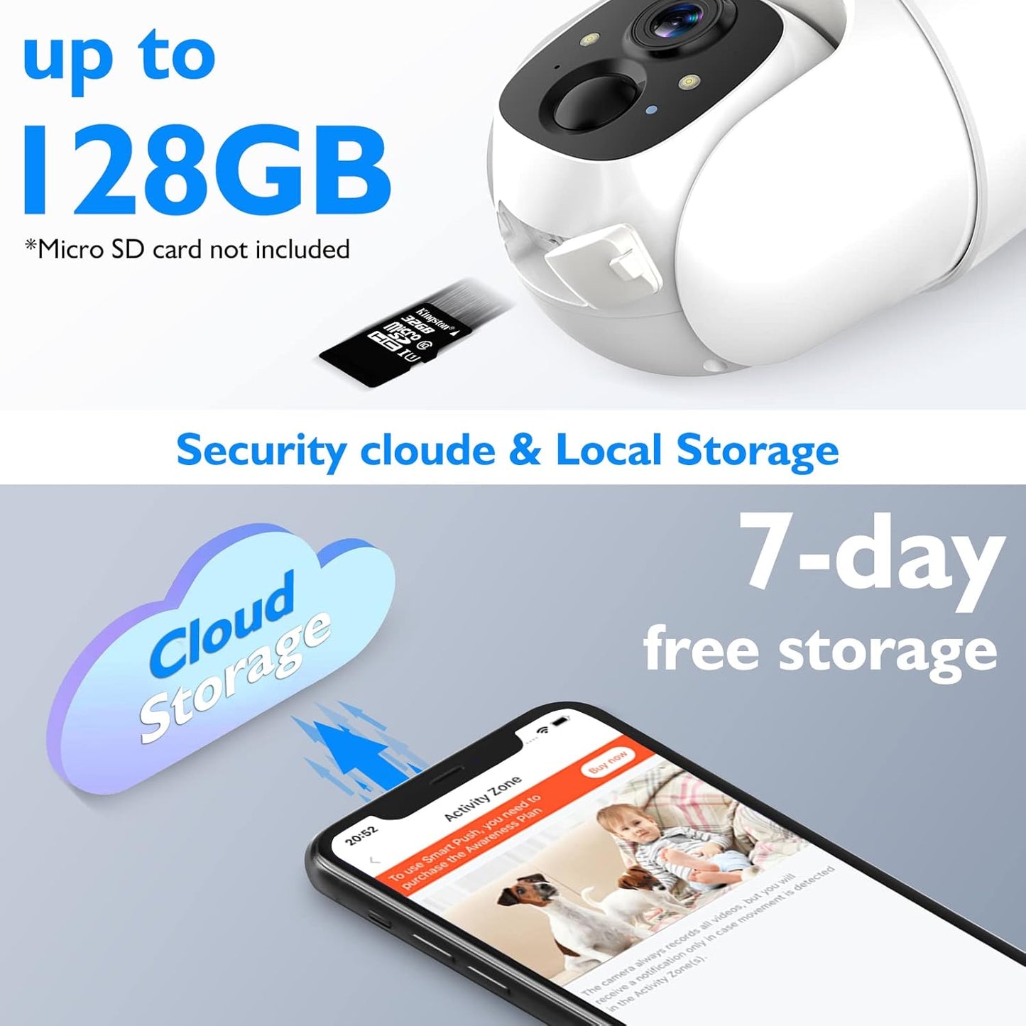 Wireless Solar Security Camera 2K 3MP PTZ - 355° View, Color Night Vision, IP65 Waterproof