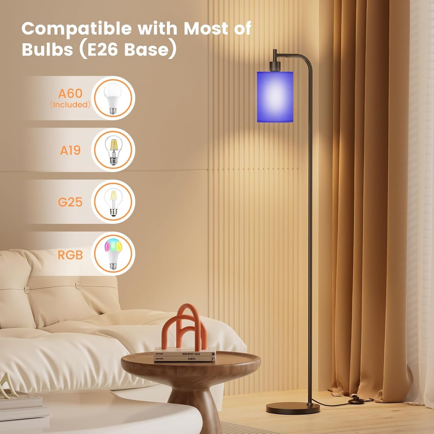 Dimmable Floor Lamp with Linen Shade & Remote Control - Modern 9W LED Standing Lamp for Living Room, Bedroom, Office