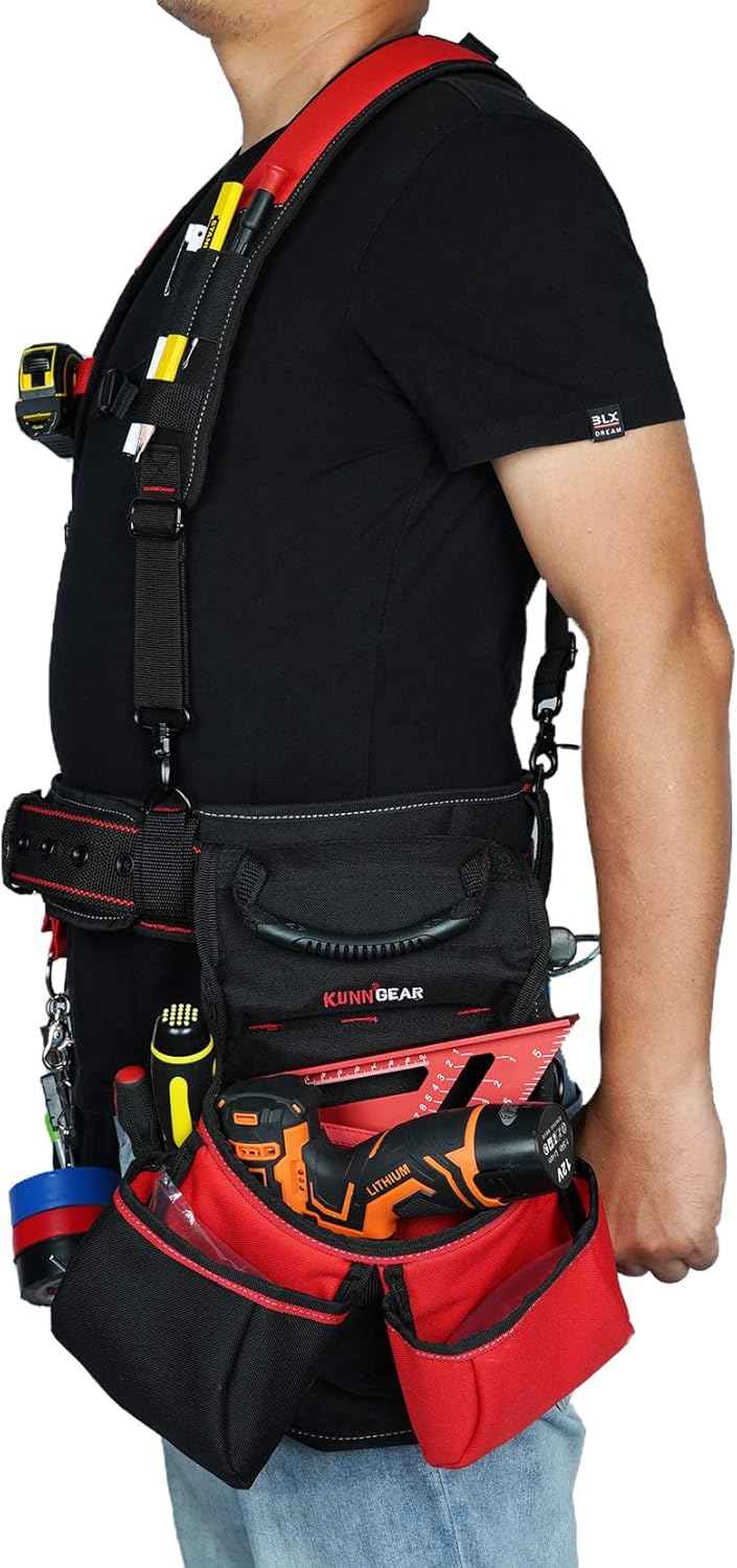 Pro Carpenter Tool Belt with Suspenders - Heavy-Duty Suspension Rig for Contractors & Electricians, Khaki