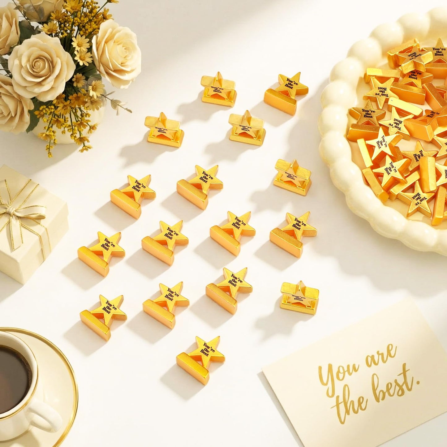 Leinuosen 50 Pcs Mini Resin Star Trophy Figurines Tiny Bulk Inspirational Award Trophy Miniatures You are The Best Employee Appreciation Gifts for Events Recognition Adults Office Graduation