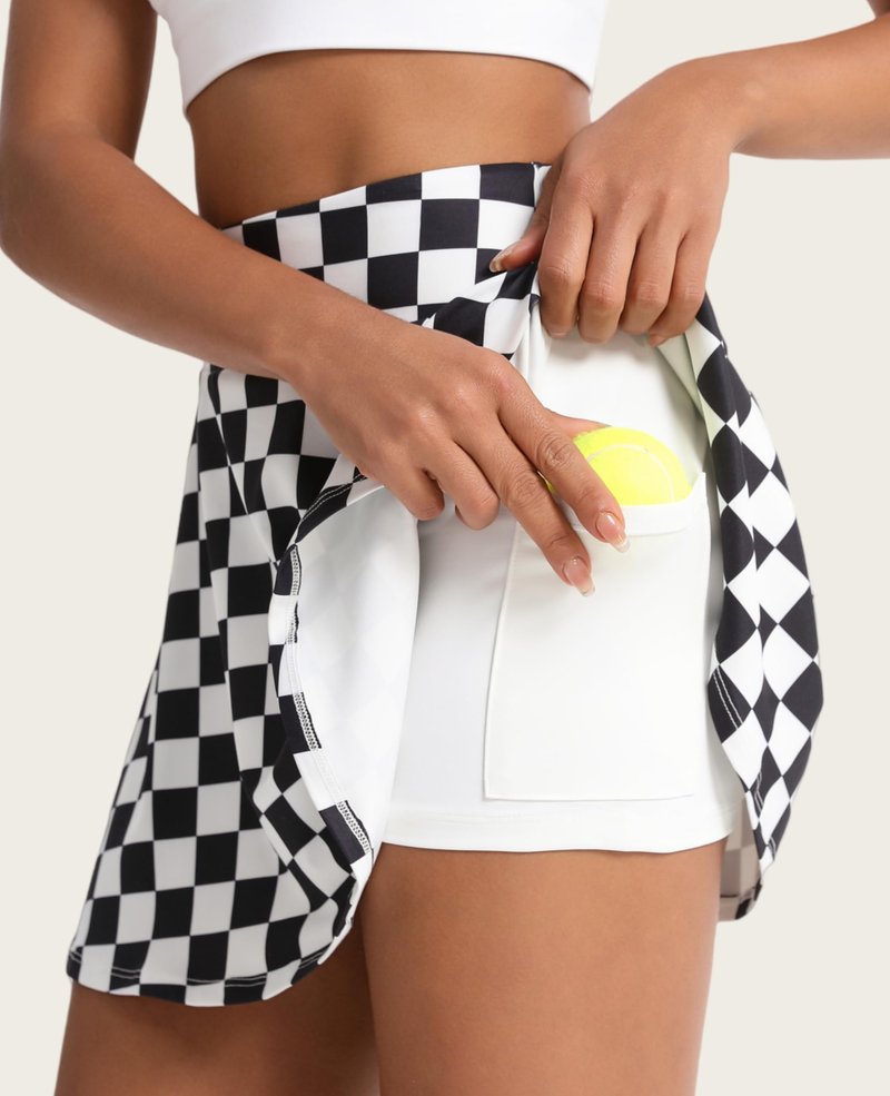 VOTUGUBY Women's Tennis Skirt Pleated Athletic Skirt with Shorts Pocket High Waisted Checkered Golf Skort for Workout Pickleball L