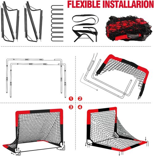 BORNEW Soccer Goals - 2 Pack Portable Pop Up Nets for Kids & Adults | Indoor & Outdoor Use, 7X5/6X4/4X3 ft