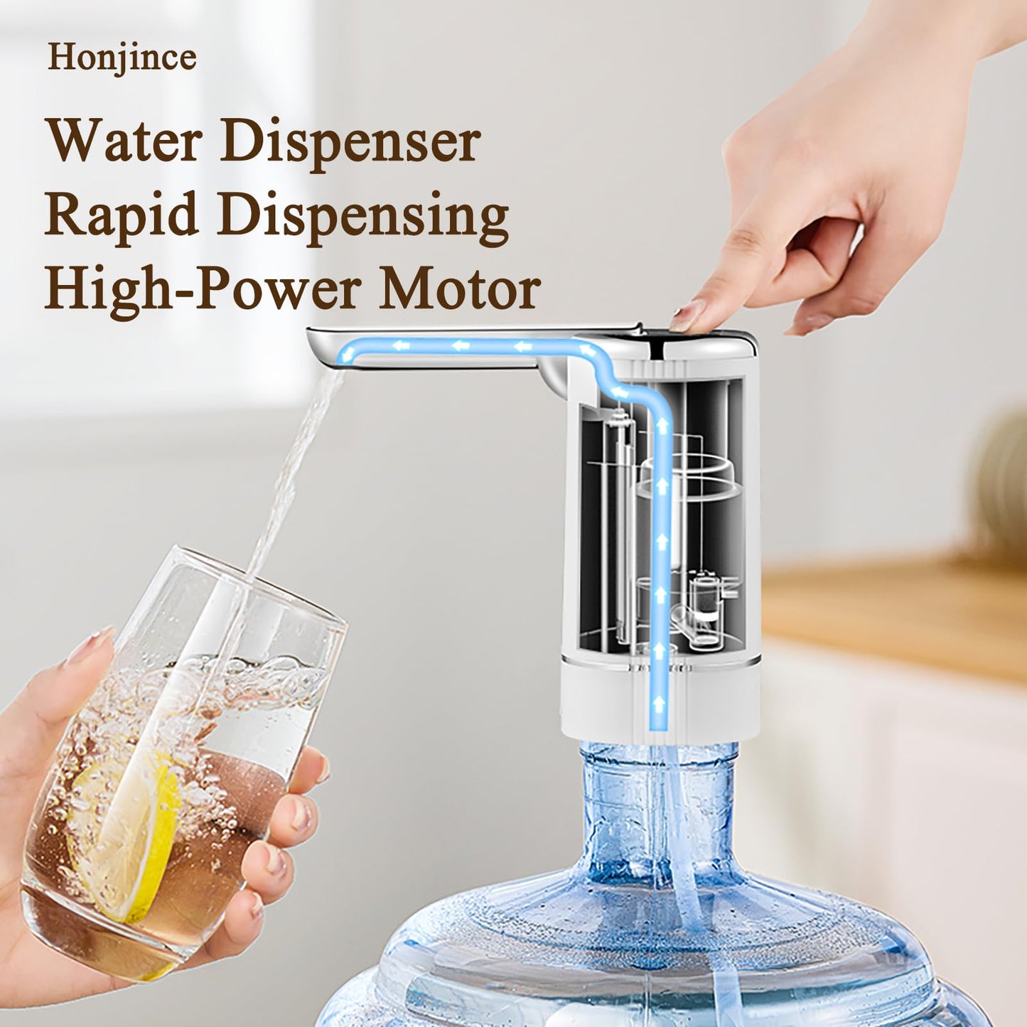 Foldable Electric Water Dispenser Pump for 5 Gallon Jug - USB Charging 3 Modes with Auto-Off Switch, Portable for Home Outdoor Camping Office-Compact Quiet Drinking Water Suction Device (Silver)