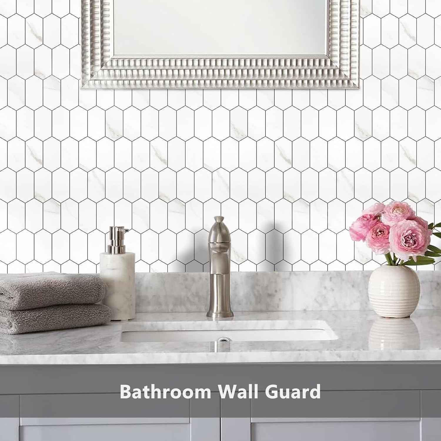 Glossy Wood Grain Peel and Stick Backsplash Tile - 10 Sheets Hexagon Mosaic for Kitchen & Bathroom, 12.4 x 12 Inch