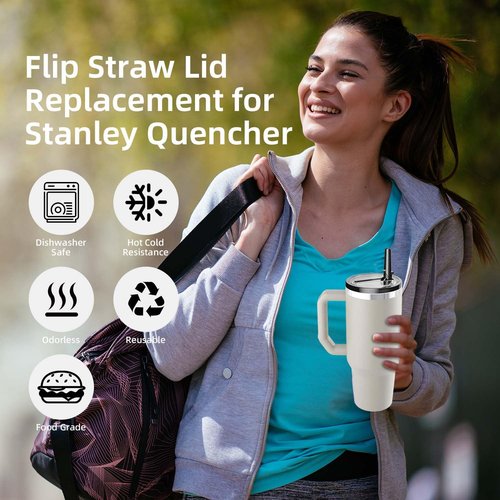 Tianhengyi 40 OZ Tumbler Lid Replacement Fit for Stanley Quencher, 2 Pack Leakproof Top Cover Spill Proof Flip Straw Lids Compatible with Stanley Cup Accessories, Black
