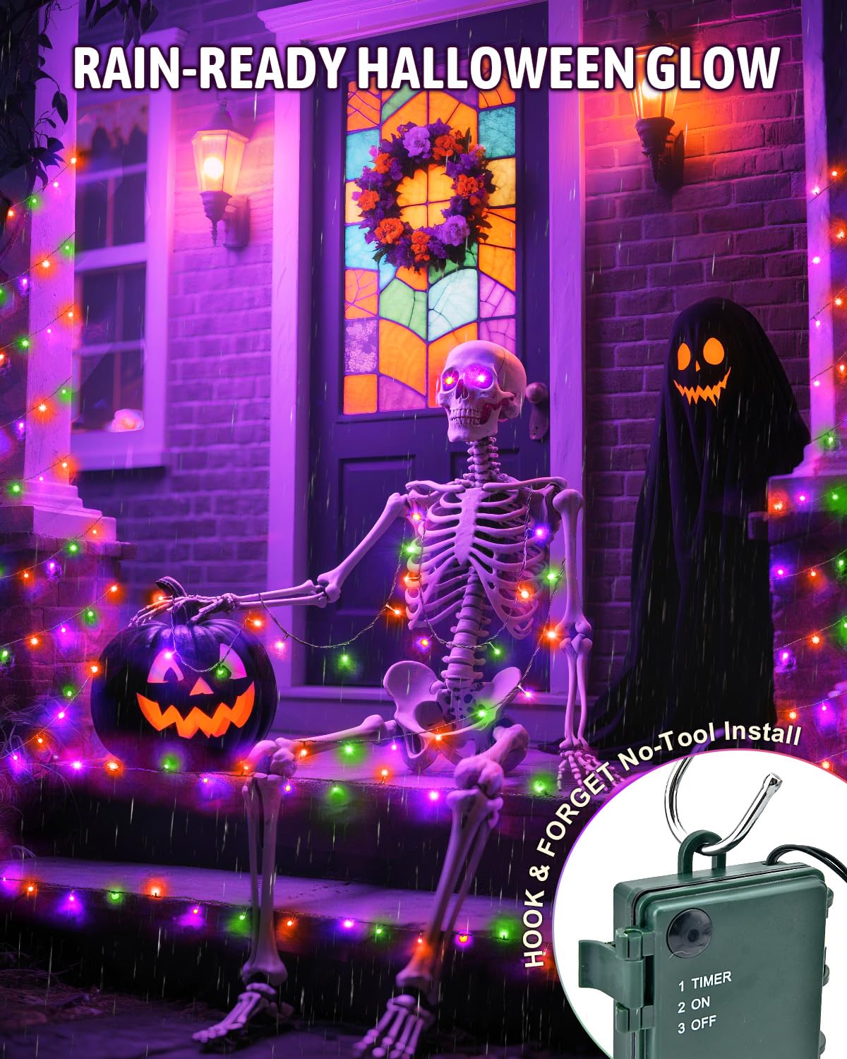 Kelumi Halloween String Lights Battery Operated, Orange Purple and Green Fairy Lights with Timer Waterproof 9.8ft 30 LED Halloween Decorations for Outdoor Indoor Patio Party Garden Yard Decor 2 Packs