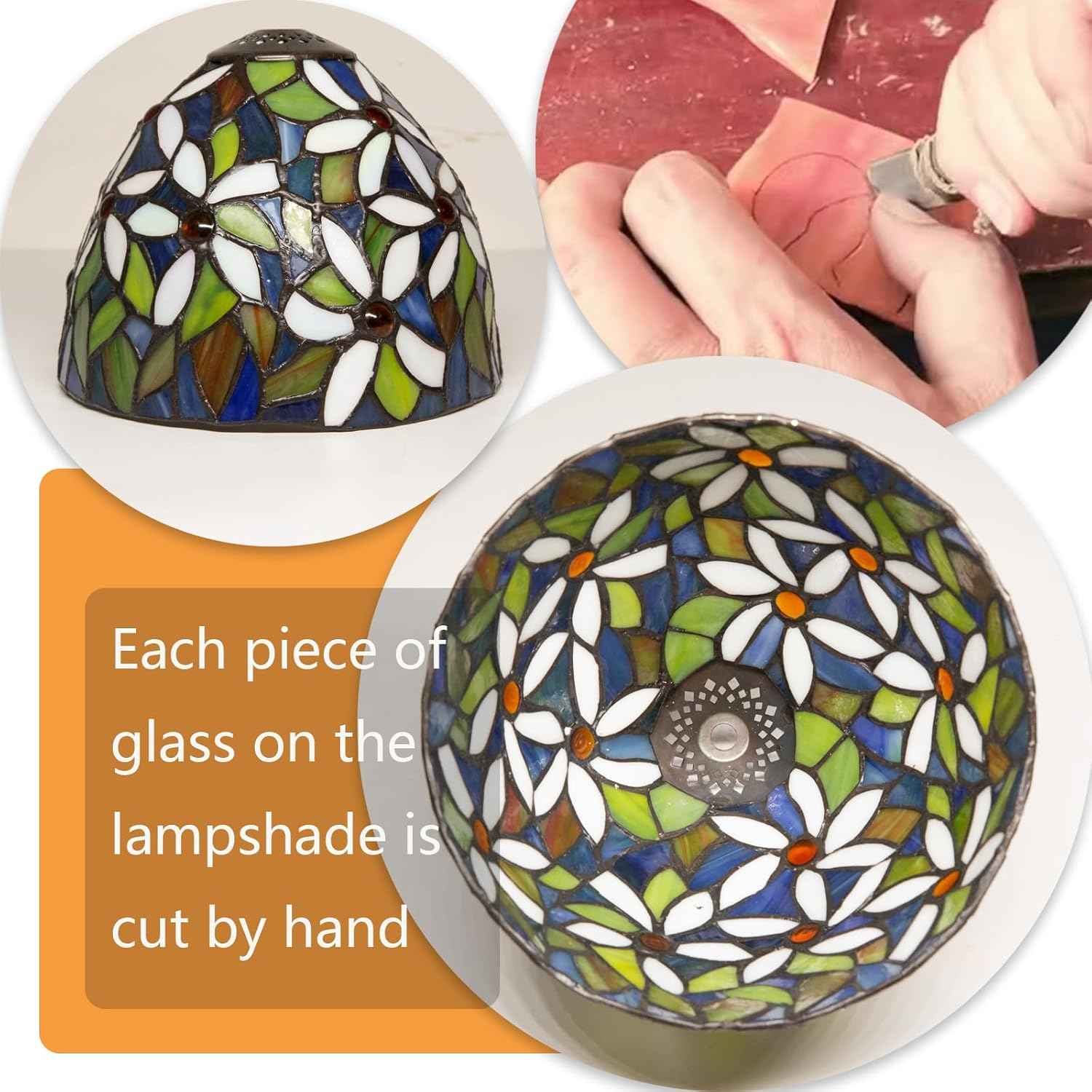 Tiffany Table Lamp - 8 Inch Antique Stained Glass, 3 Color Temperatures, Handcrafted for Bedroom & Living Room