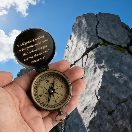 God's Guide Compass - Inspirational Trust in The Lord Gift | Wooden Box for Baptism & Graduation