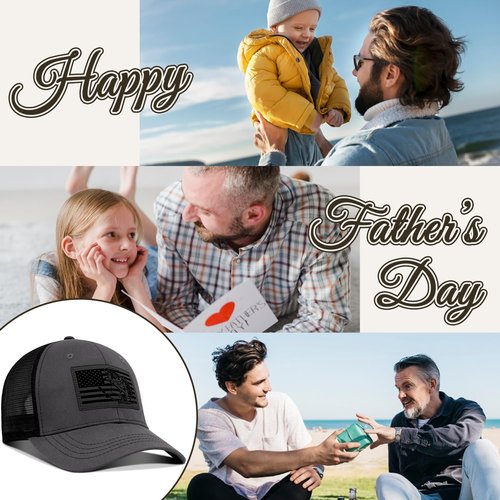 Fishing Hat for Men, Bass Fish Flag Trucker Hat for Dad Husband Grandpa Birthday Gifts Adjustable Mesh Baseball Cap