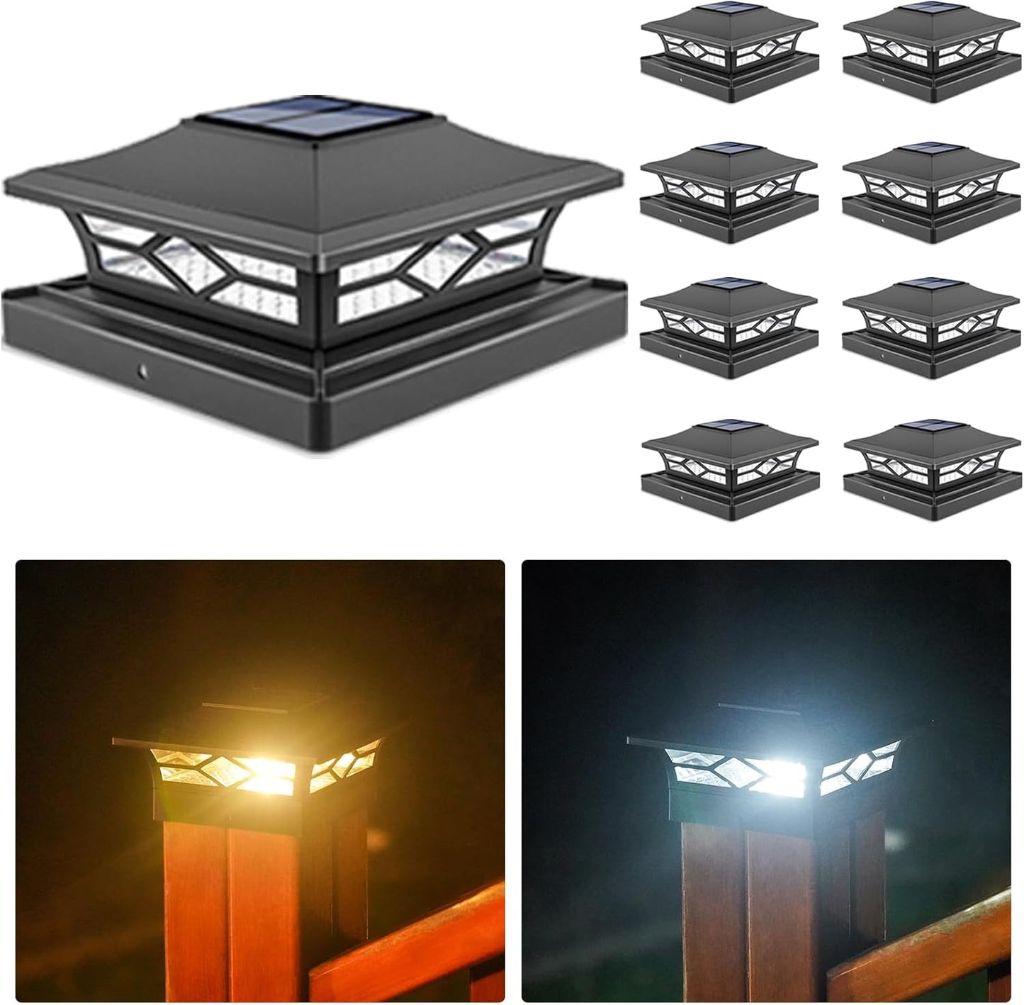 Solar Post Cap Lights 6-Pack - Waterproof LED Outdoor Lighting for 4x4 & 6x6 Decks, 2 Color Modes