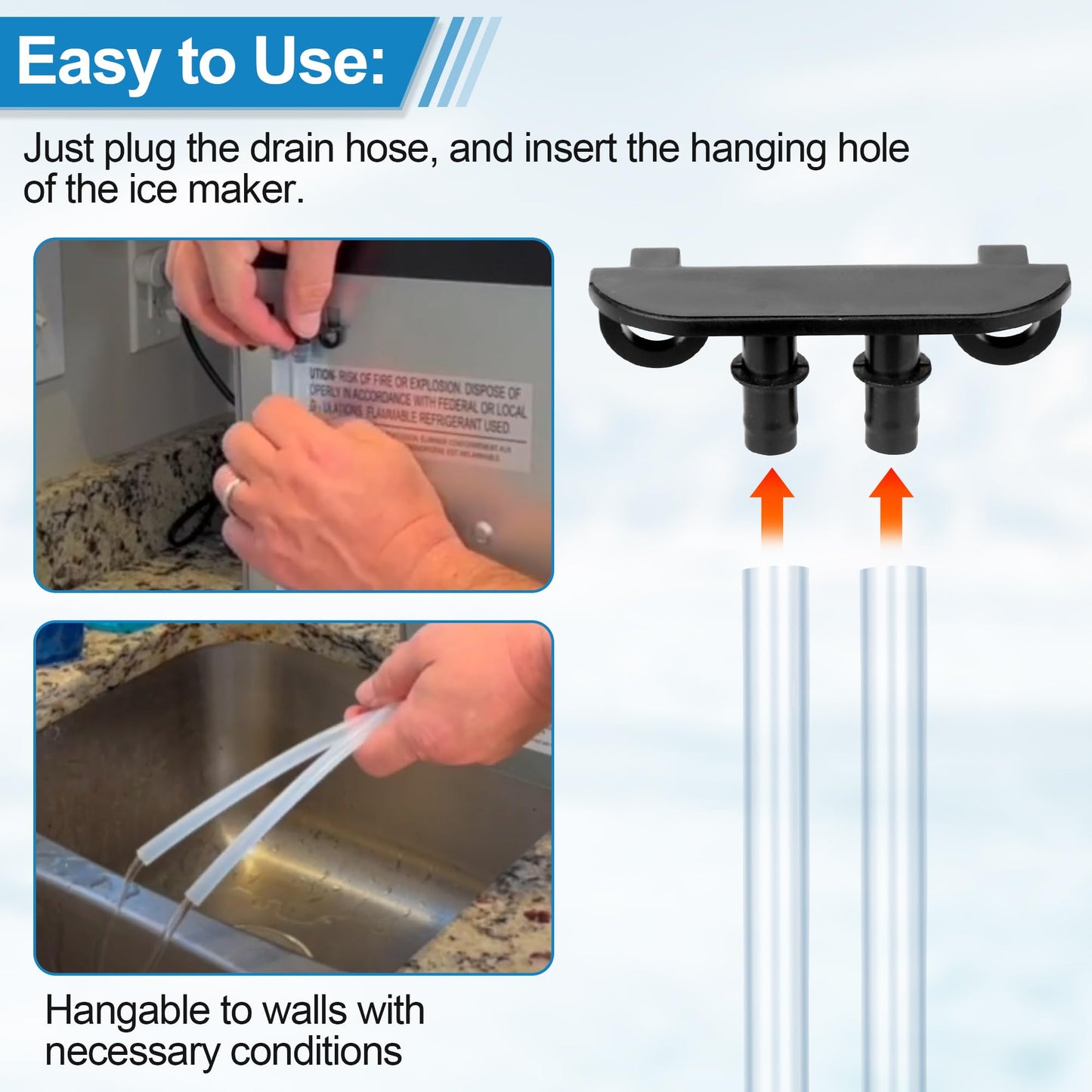 Ice Maker Drain Hose Stopper Cap with Hanger Compatible with GE Opal Nugget Ice Maker GIMN Series Ice Maker, Ice Maker Parts Drain Plug for 1/4 Inch ID Drain Hoses - Ice Maker Drain Hose Holder Clip