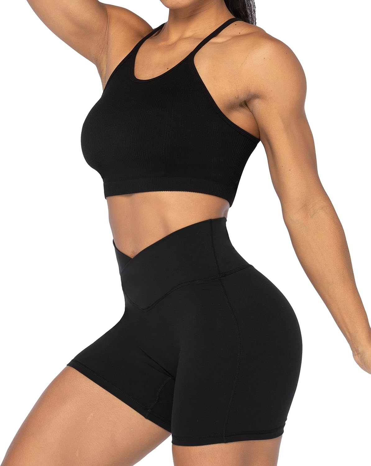Sunzel Crossover Biker Shorts - High Waist Yoga Workout Shorts with Tummy Control for Women
