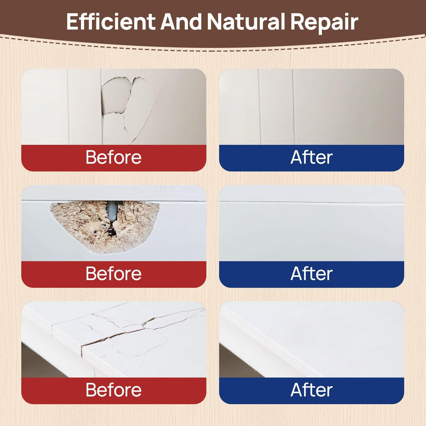 Boncart Wood Filler, 6.15 oz Paintable Wood Putty, Easy to Sand, Shrink & Crack Resistant, Quick Repair for Cracks, Holes and Damage (White)