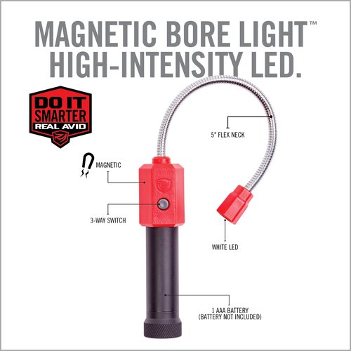 Real Avid Bore Light, Magnetic, High Intensity LED Bore Illuminator with 5” Flexible Neck for Hands Free Operation and Illuminating Hard to See Areas, New and Improved