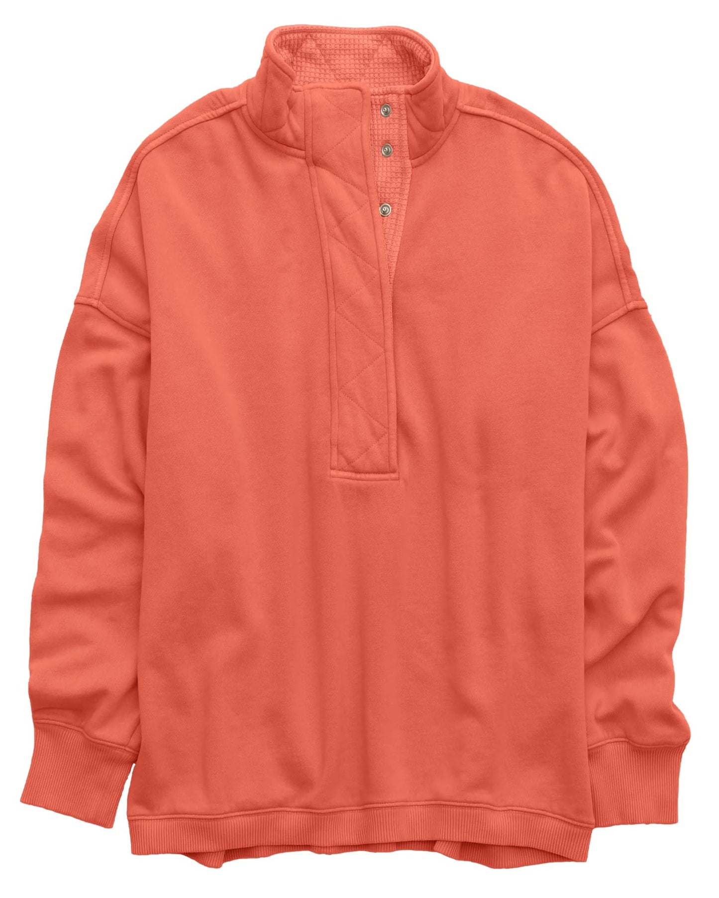 Gacaky Sweatshirt for Women Oversized Casual Long Sleeve Button Henley Neck Pullover Tops Fashion Outfits Clothes Orange XS