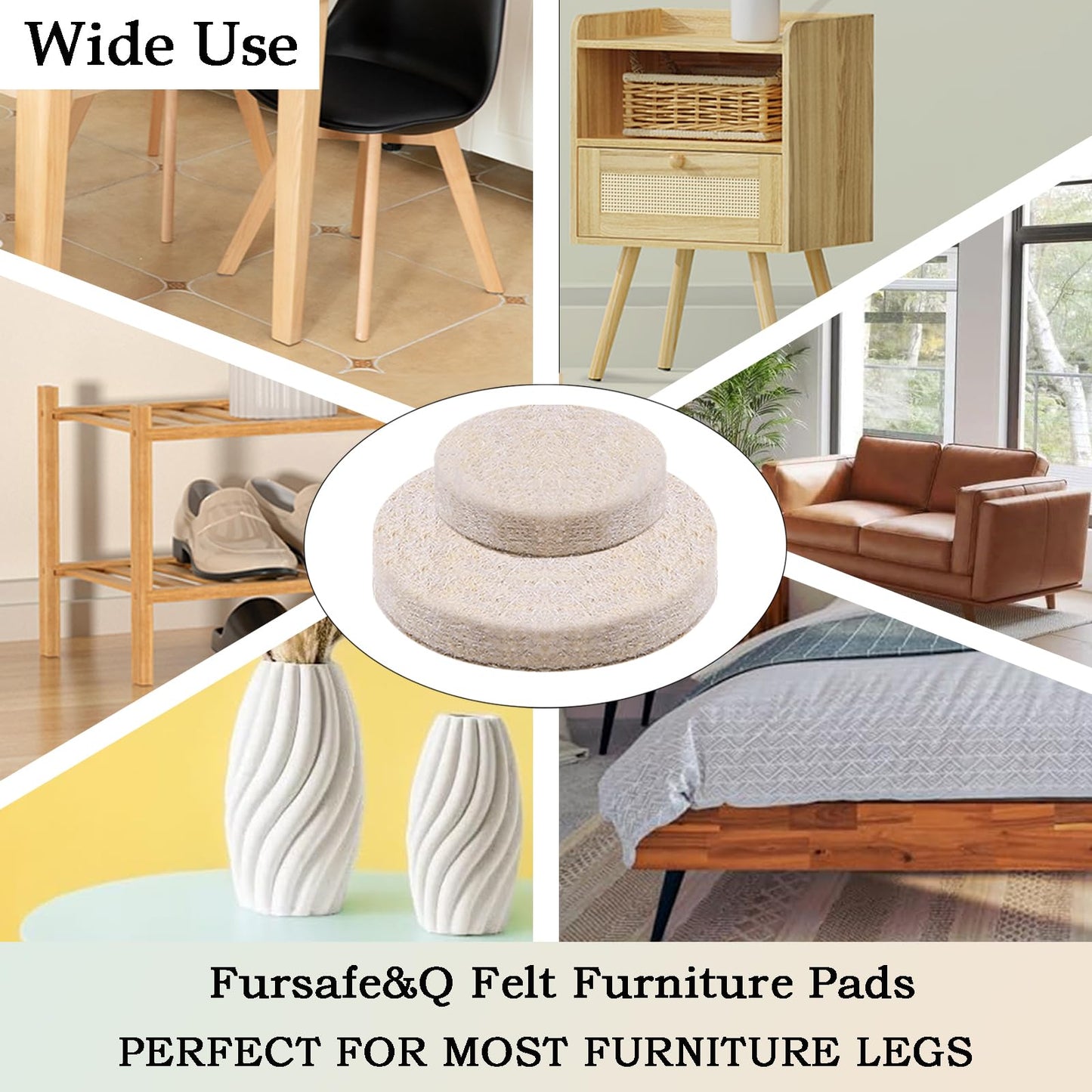 Fursafe&Q Felt Furniture Pads for Hardwood Floors, Self Adhesive Chair Felt Pad - Furniture Feet Floor Protectors, Furniture Sliders Protect from Nicks, dents and Scratches, Reduce Noise, Round