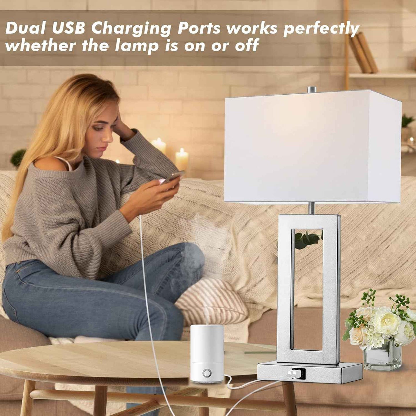 Gold Table Lamps Set of 2 - 3-Way Dimmable Touch Control with USB Ports, 22” Modern Design for Bedroom & Living Room
