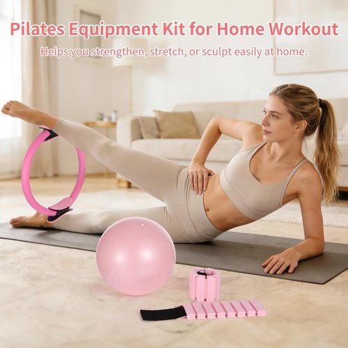 DORMIYA Pilates Equipment Kit for Home Workout, Pilates Ring Set with Ball, Ankle Wrist Weights, Resistance Bands, and Tape Measure, Women's Full Body Training Kit for Yoga