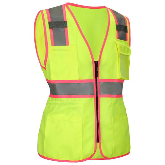 MZCYHCSD Women's Safety Vest ,Hi Vis Safety Vest for Women, Working Drawstring Waist with pocket and Zipper, ANSI Type R Class2, XS