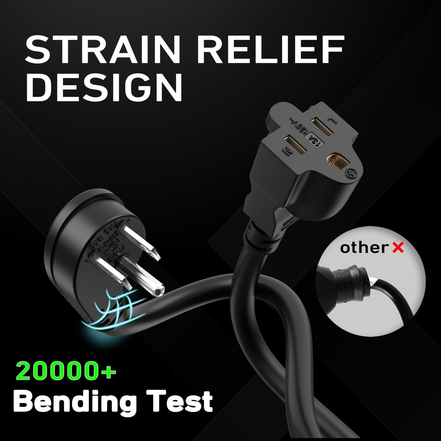 LUCKY TL Indoor Outdoor Extension Cord, 16/3 Gauge Black Short Extension Cord 6ft, Waterproof Flexible Case, Made in Pure Copper, 13A 1625W 16AWG SJTW, 3 Prong Heavy Duty Wire, UL