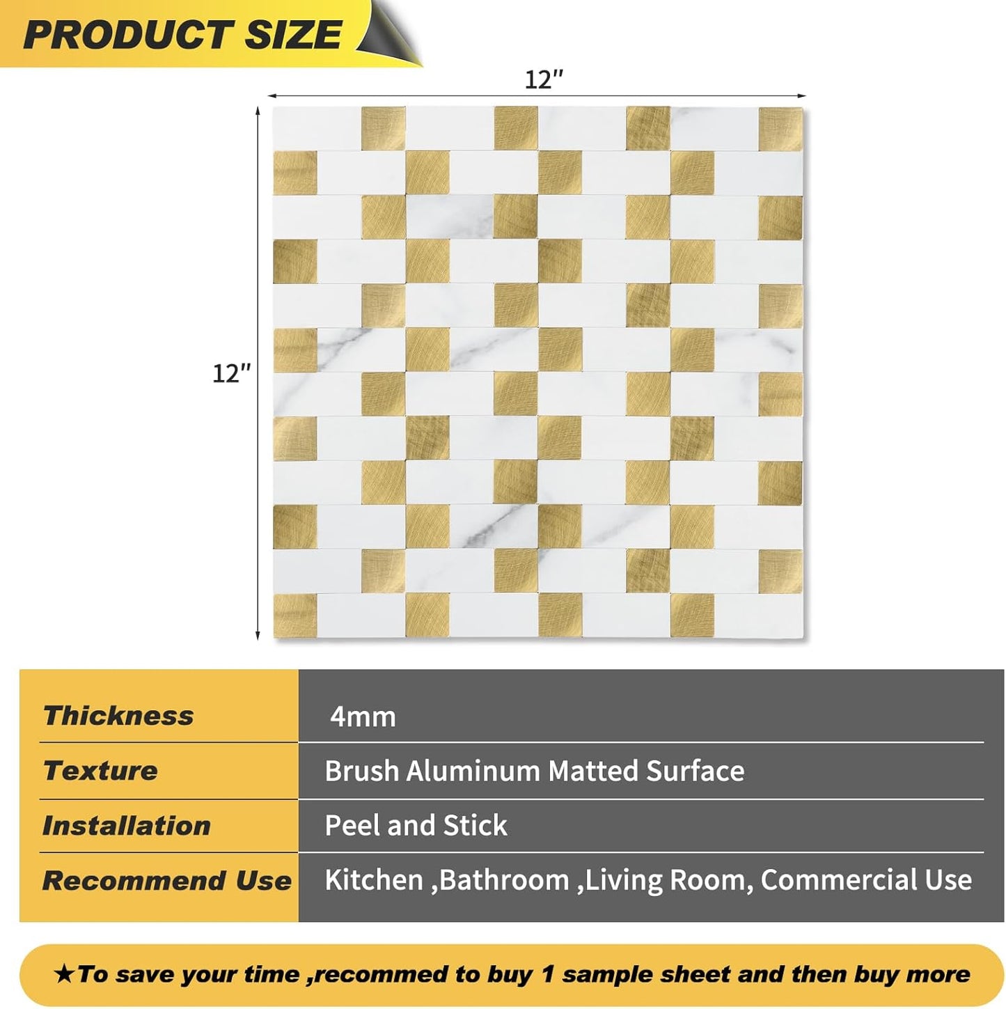 Stainless Steel Peel and Stick Backsplash Tiles - 20 Sheets, 12''x12'' for Kitchen & Bathroom