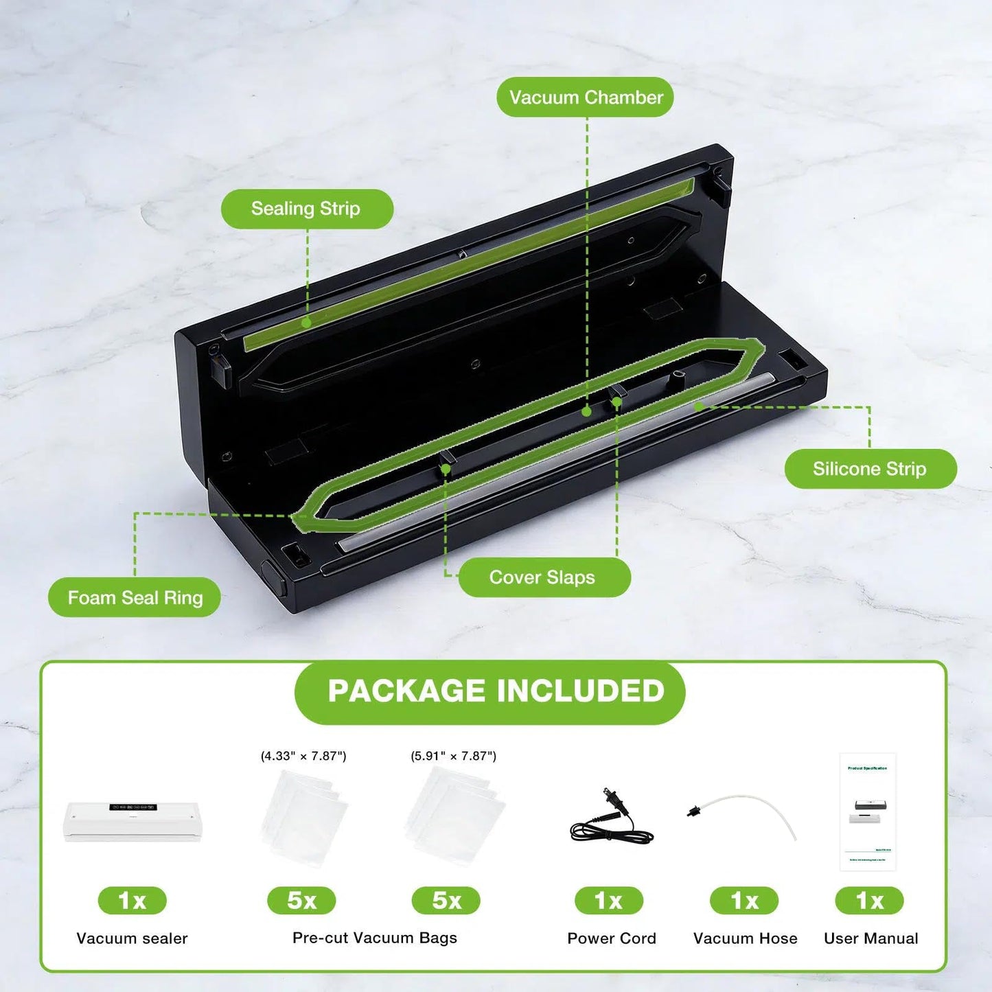 GUMLCOOD Automatic Vacuum Sealer Machine for Food with 10 Storage Bags