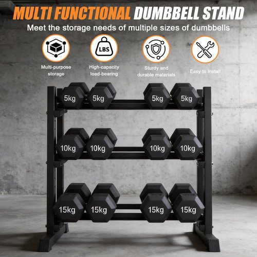 Dumbbell Rack 3-Tier Adjustable Dumbbell Rack Suitable for Dumbbells, Kettlebells, and Other Compact Weights Space-Saving Dumbbell Storage Rack - 1000LBS Capacity