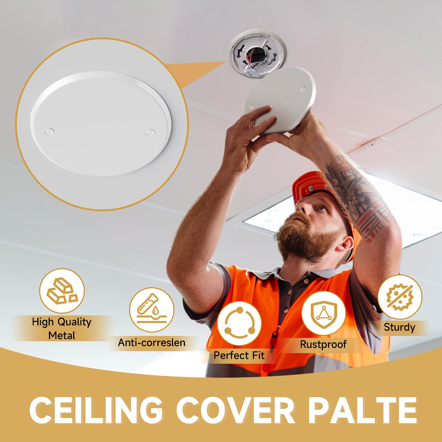 Gadgetzan Ceiling Cover Plate,5 Inch Round Electrical Box Cover Plate for 4 Inch Electric Box,Metal Round Wall Plate for Smoke Detector,Hole Spacing 3.5 Inch - 3 Pcs(White)