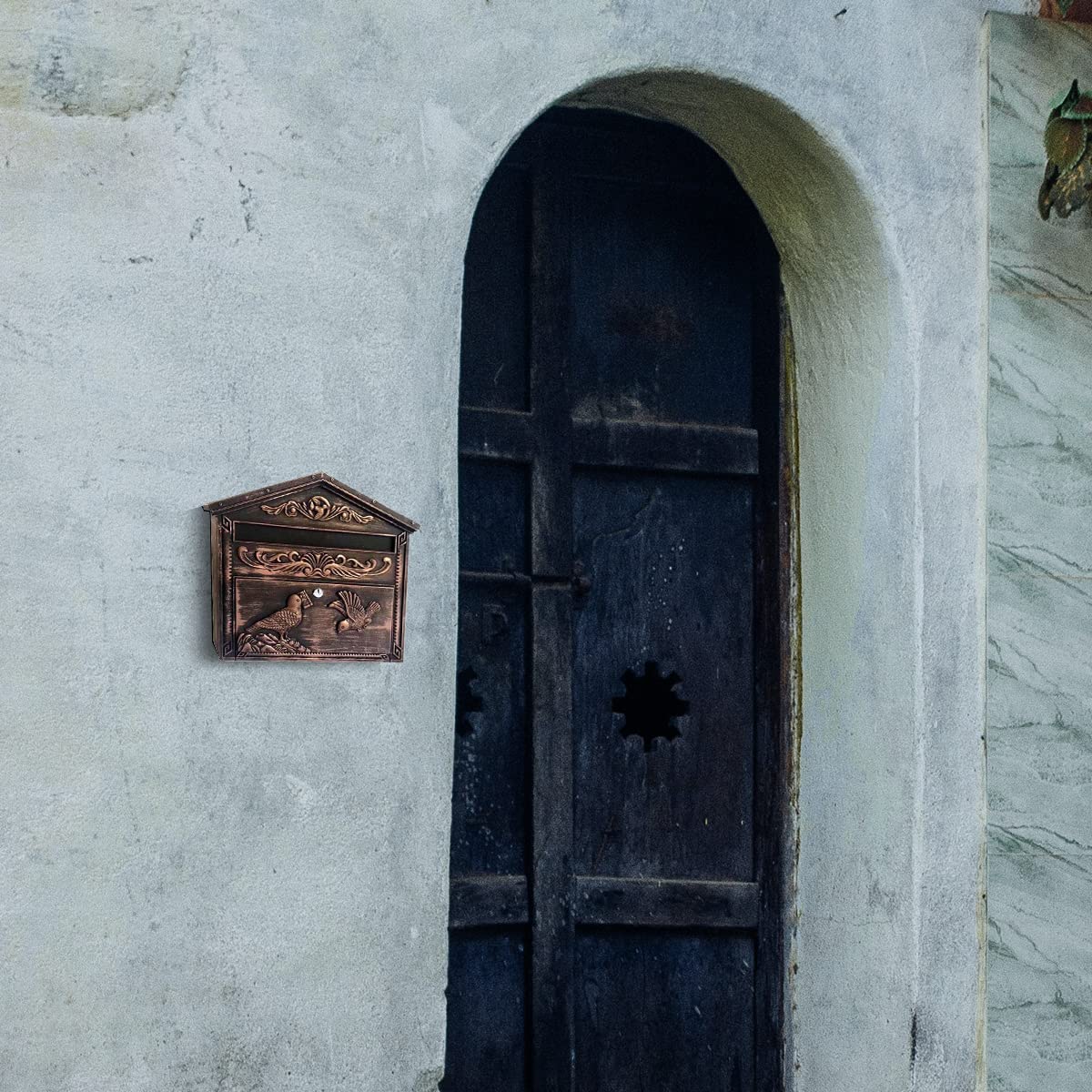 Yoocabinet Mailbox Wall Mount,Large Capacity Locking Mailbox for Outside, Rust-Proof Aluminum Hanging Secured Postbox, Security Key Drop Box,15.35 "x 16.14 "x3.54 Retro Bird