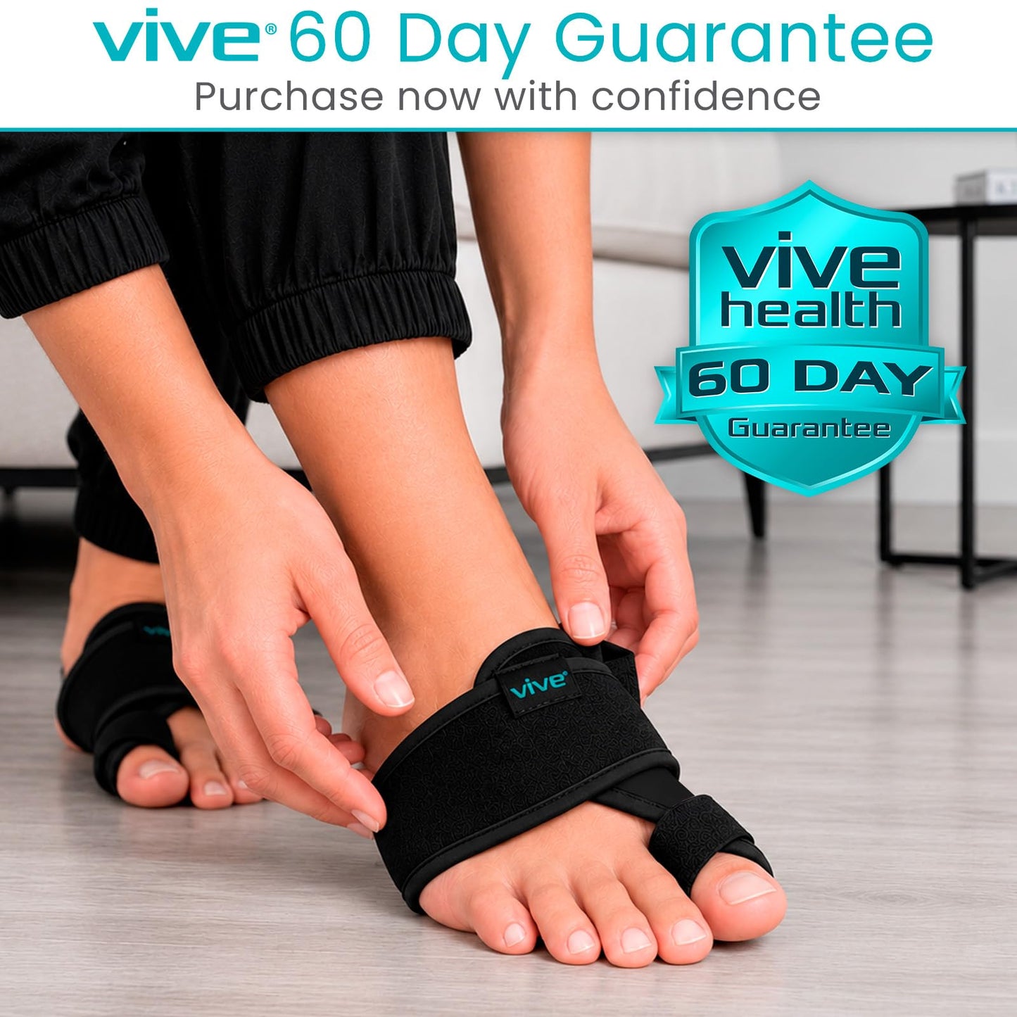 Vive Bunion Brace (Pair) - Big Toe Corrector Straightener with Splint - Hallux Valgus Pad, Joint Pain Relief, Alignment Treatment - Orthopedic Sleeve Foot Wrap Support for Men and Women (Black)