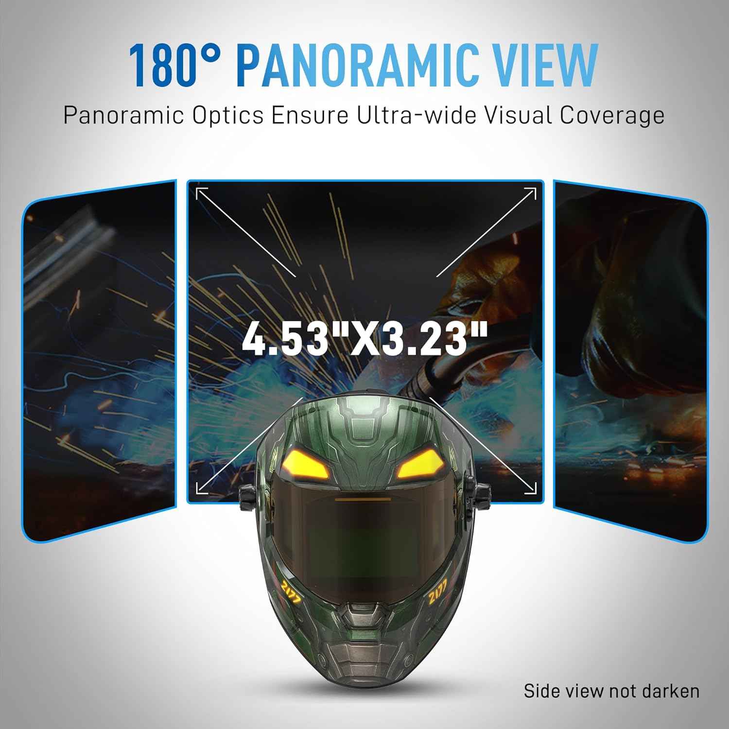 ANDELI Auto Darkening Welding Helmet - 180° Panoramic View, Solar & Rechargeable, True Color Shade 4/5-9/9-13