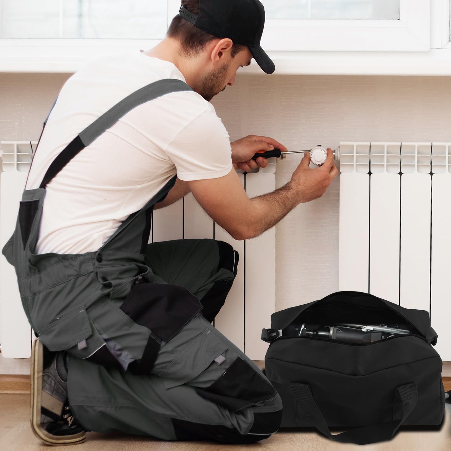 Small Tool Bag,Close Top Wide Mouth Tool Organizer Bag,Large Capacity Tool Bags for Men,Canvas Tool Storage Bag for Storage Handbag for Screwdrivers,Wrench,Pliers Hand Tools (black, 14 Inch)