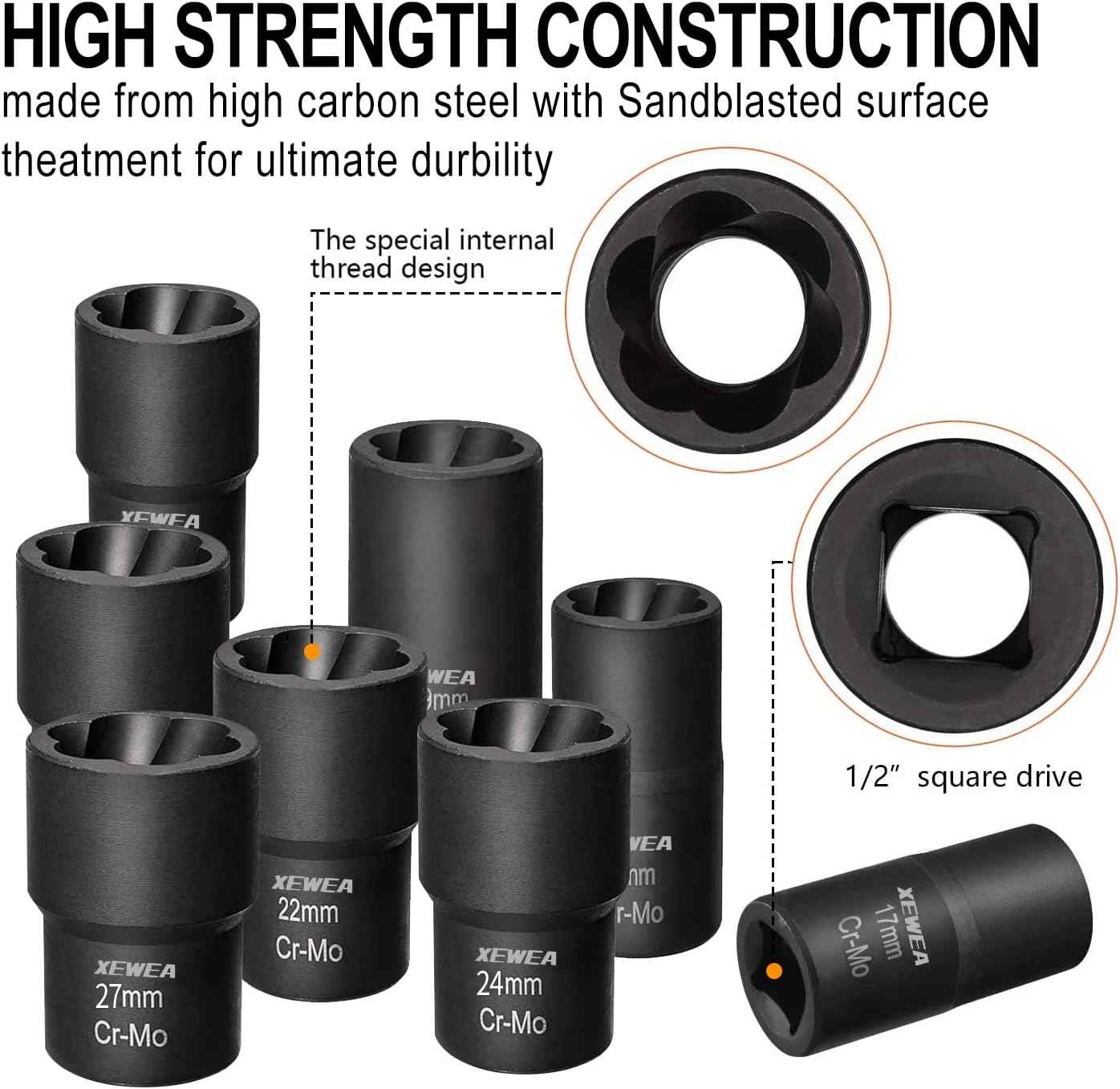 15PCS Lug Nut Removal Tool Set - Easy Out Twist Socket Extractor for Damaged & Rusted Bolts