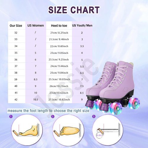 jessie Roller Skates for Women, Microfiber Leather and Flash Wheels Adult Roller Skates Outdoor Indoor for Beginner (Women's 7/ Men's 5.5)