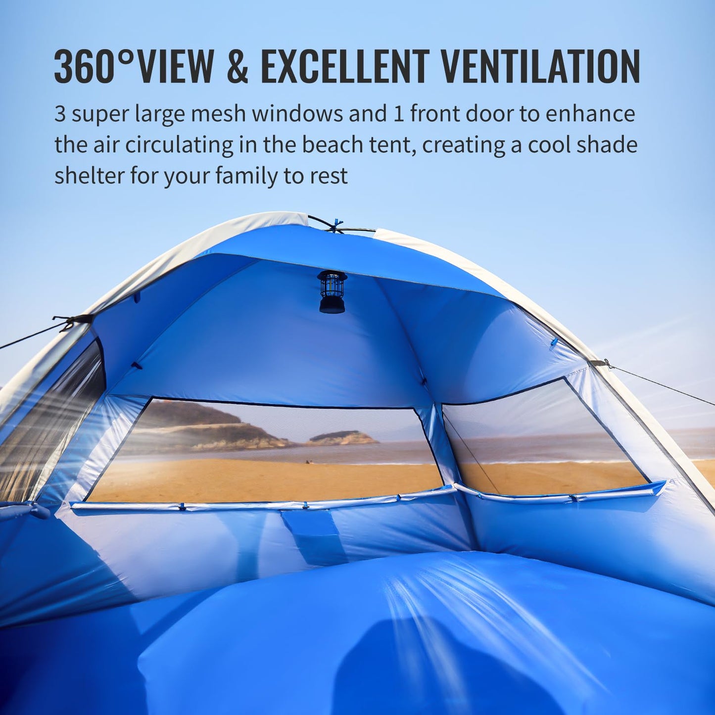 EchoSmile Beach Tent Sun Shelter for 3/4 Person with UPF 50+ UV Protection, Lightweight & Easy Setup Beach Shade Canopy, Portable Beach Shade Tent Beach Cabana(Dark Blue)