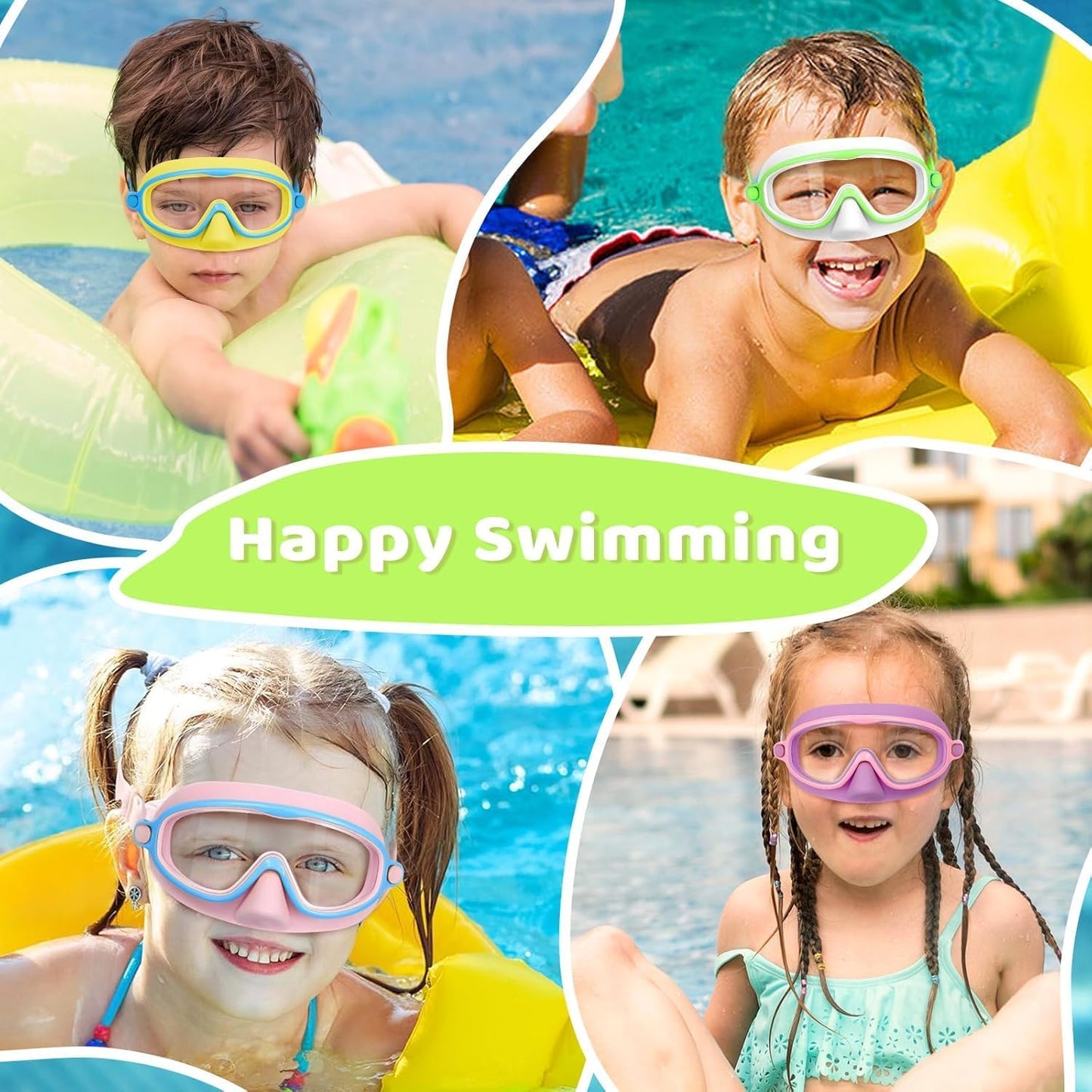Vvinca Kids Swim Goggles - Anti-Fog Diving Mask with Nose Cover | Wide View, UV Protection for Ages 3-5