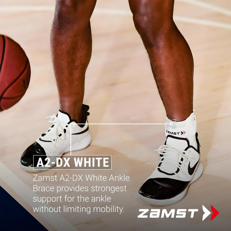 Zamst A2-DX White Ankle Brace for Sports - Breathable Sports Ankle Support for Men and Women with Guard Stabilizers for High-Grade Ankle Sprain - Left, Medium
