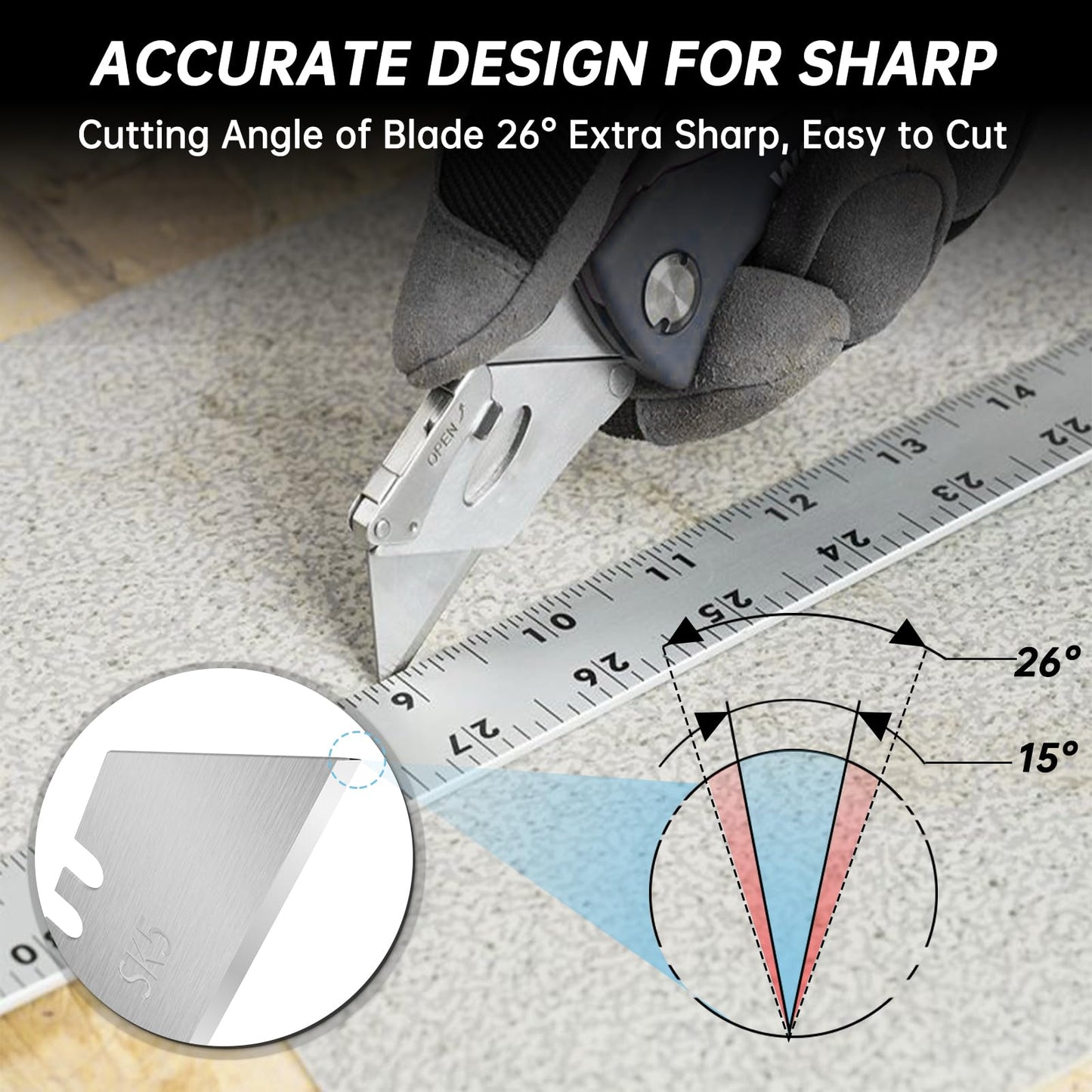 Utility Knife Blades for Gerber Utility Knife, 20 Pack Replacement Blades, Durable SK5 Steel Heavy Duty Box Cutter, Non-Rusting with Plastic Case, for Most Standard Utility Knives