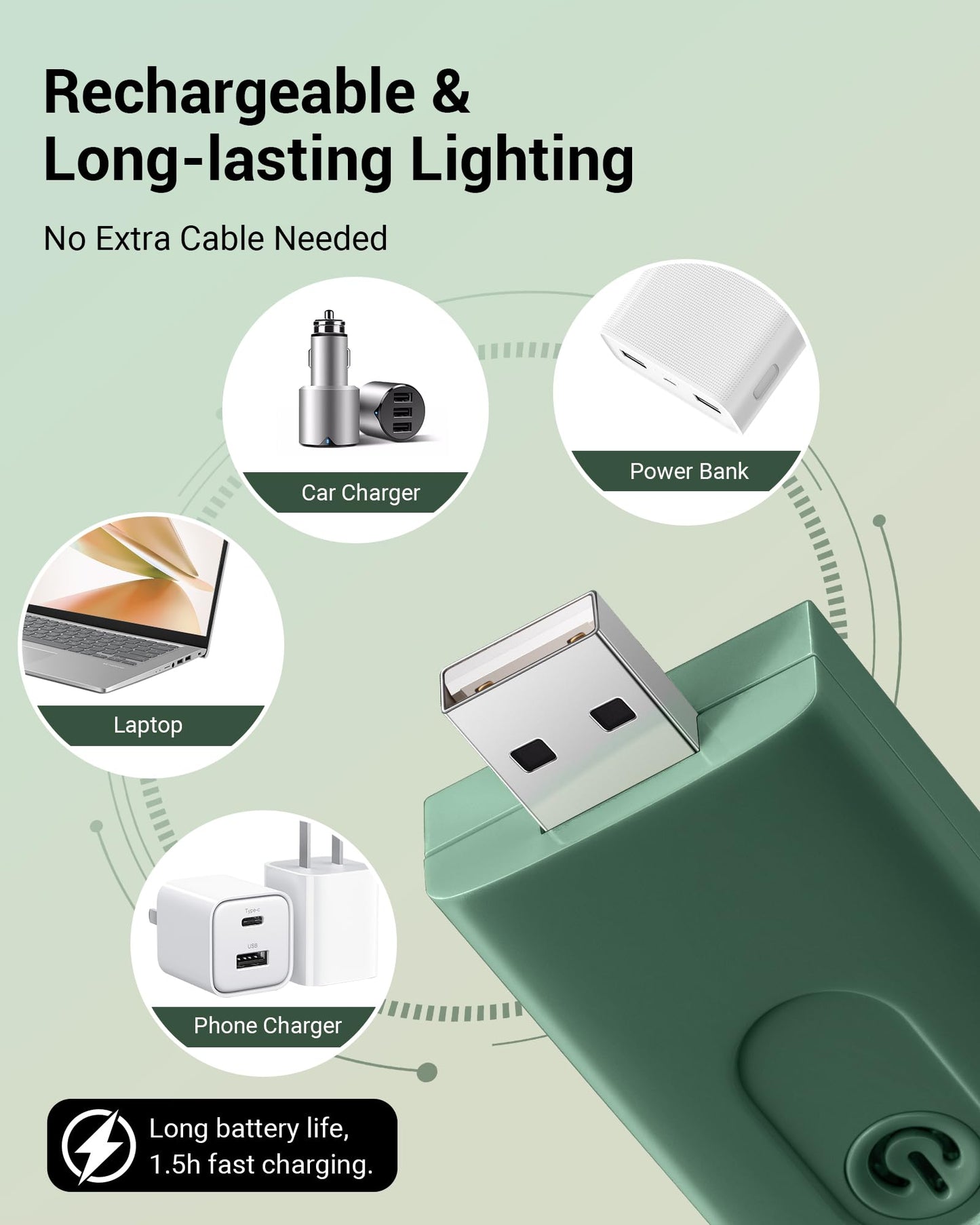 DEWENWILS USB Rechargeable Book Reading Light, LED Clip on Booklight Flexible Reading Lights in Bed, Car at Night, 4 Brightness Adjustable, Perfect for Bookworms, Kids (Dark Green)